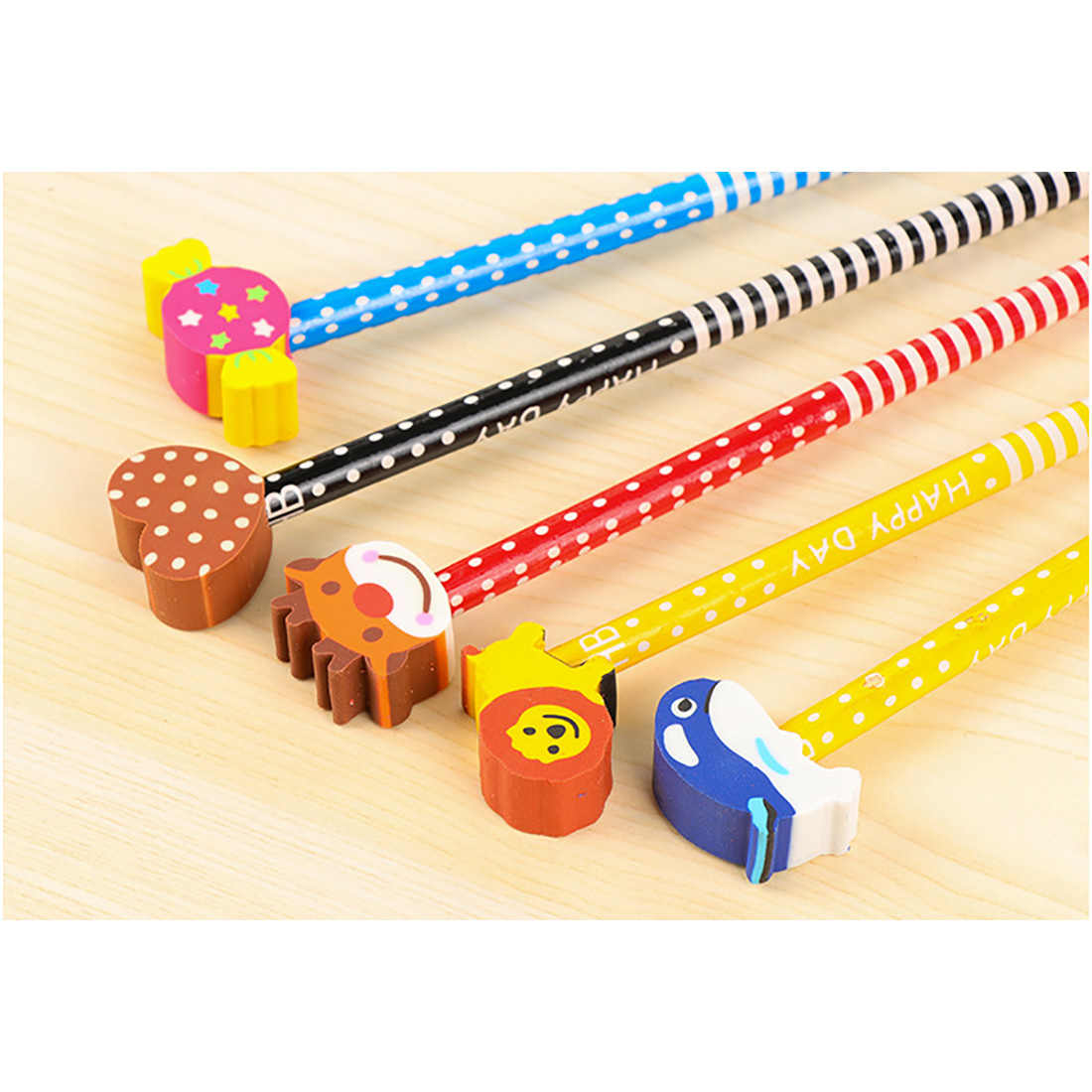 Set of 6 Animals Pencil Toppers Party Bag Fillers Pen Eraser Football Children 