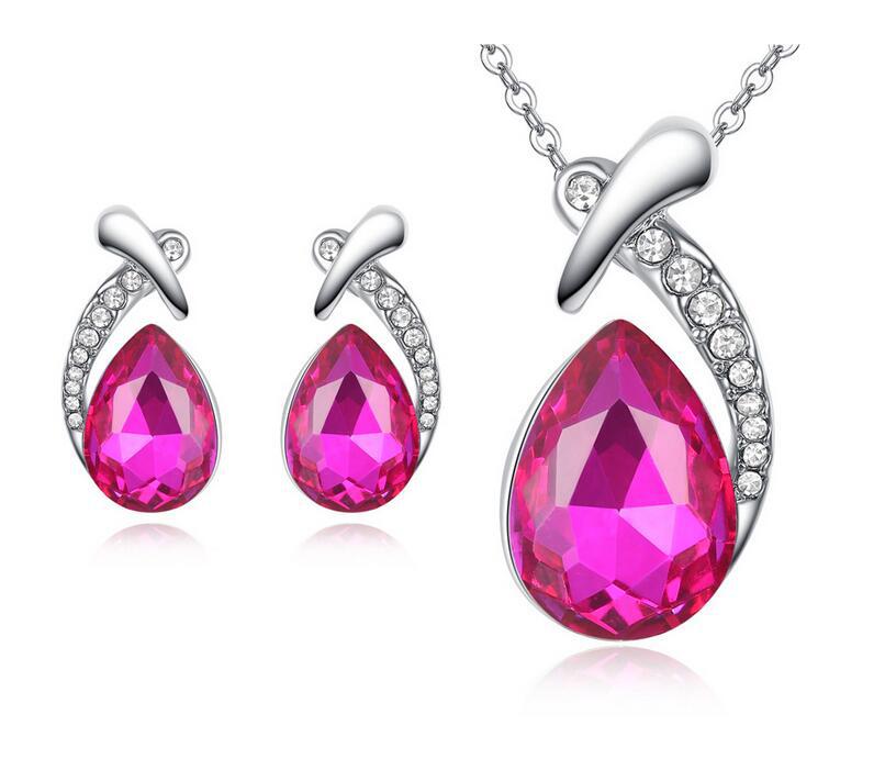 Wassertropfen Silber Halskette und Ohrringe Set Modeschmuck Diamant Strass - Bild 11 von 12