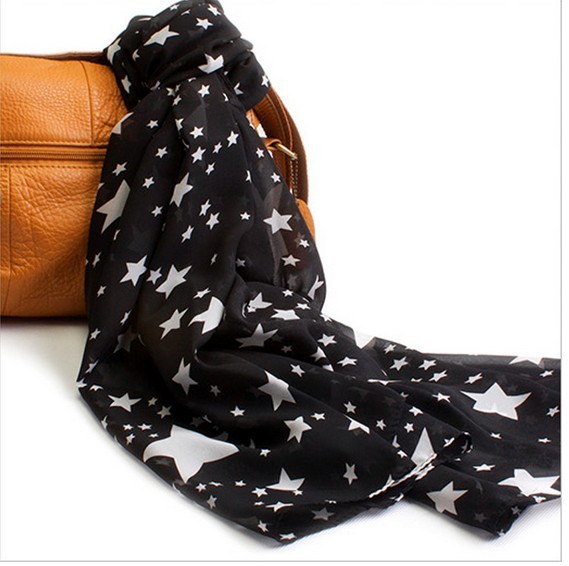 Black White Stars Fashion Ladies Scarves Chiffon Scarf Womens Shawls - Picture 6 of 7