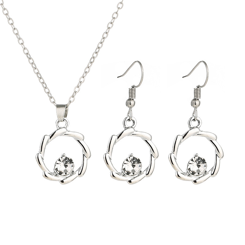 Gold Silver Wedding Ring Shape Necklace And Earrings Set Costume