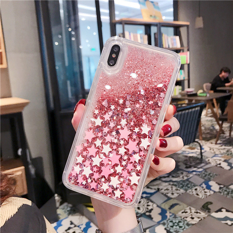 Op tijd goud hond Pink Stars Glitter Liquid Hard Phone Case Cover iPhone 6 6S 7 8 Plus X XR  XS Max | eBay