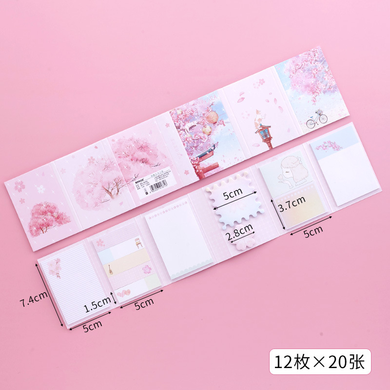 Almohadilla de notas adhesivas floral con flores de cerezo rosa japonés niña gato - Imagen 7 de 10