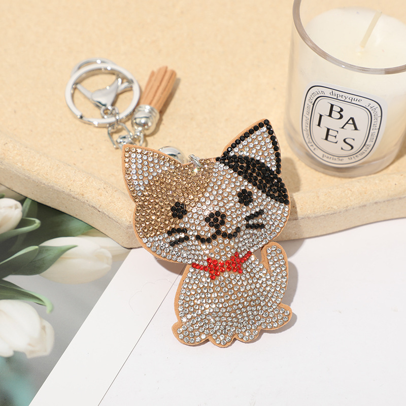 Carino Gattino Gattino Pelle Cristallo Borsa Diamante Cionondoli Borsa Portachiavi - Foto 12 di 14